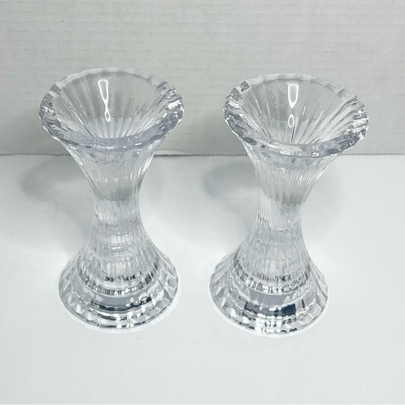 Vintage Mikasa Crystal Ice Palace Pair Candle Stick Holders Flair Top Bottom - Picture 2 of 4